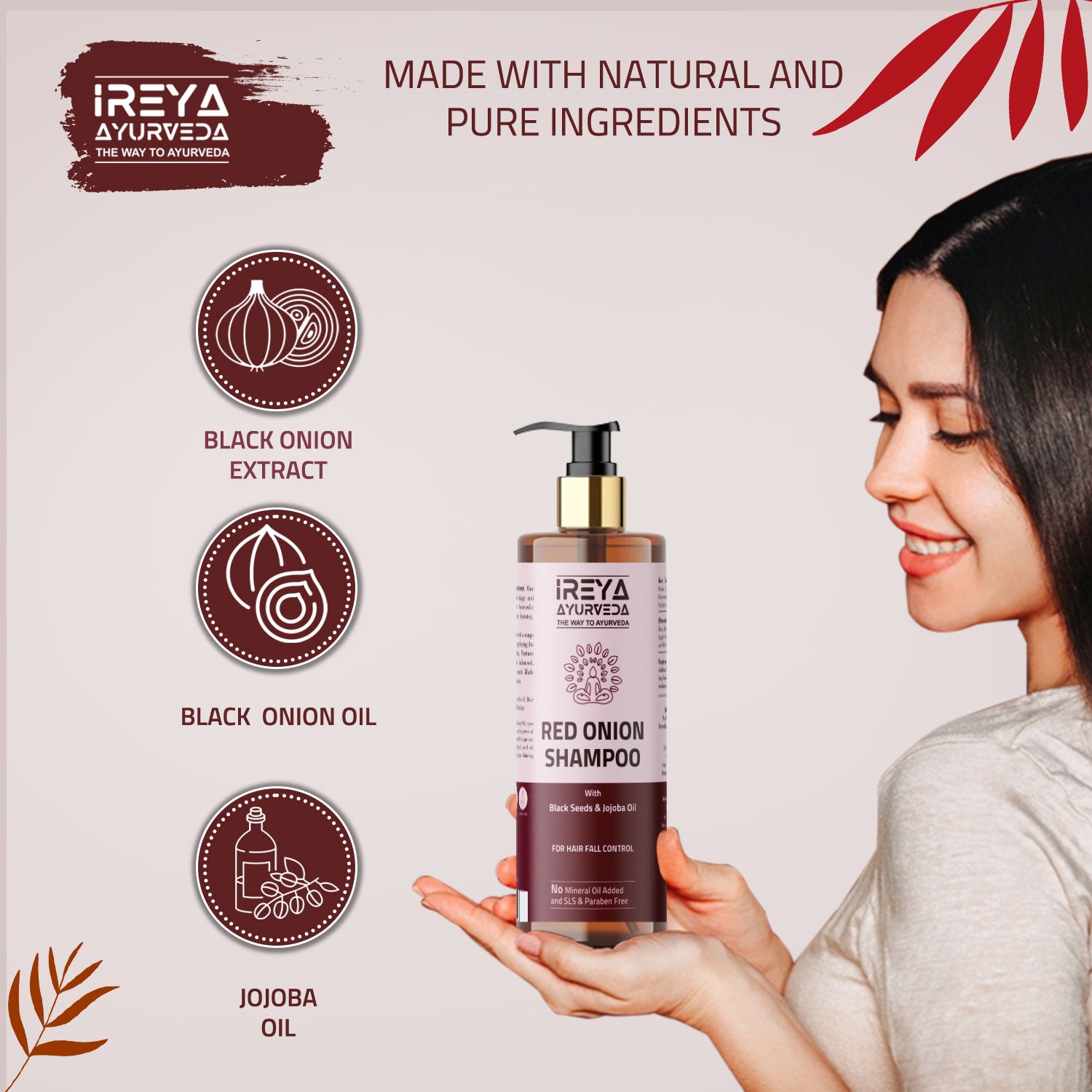 Red Onion Shampoo and Onion Hair Oil 200ml (pack of 2) - Ireya Ayurveda