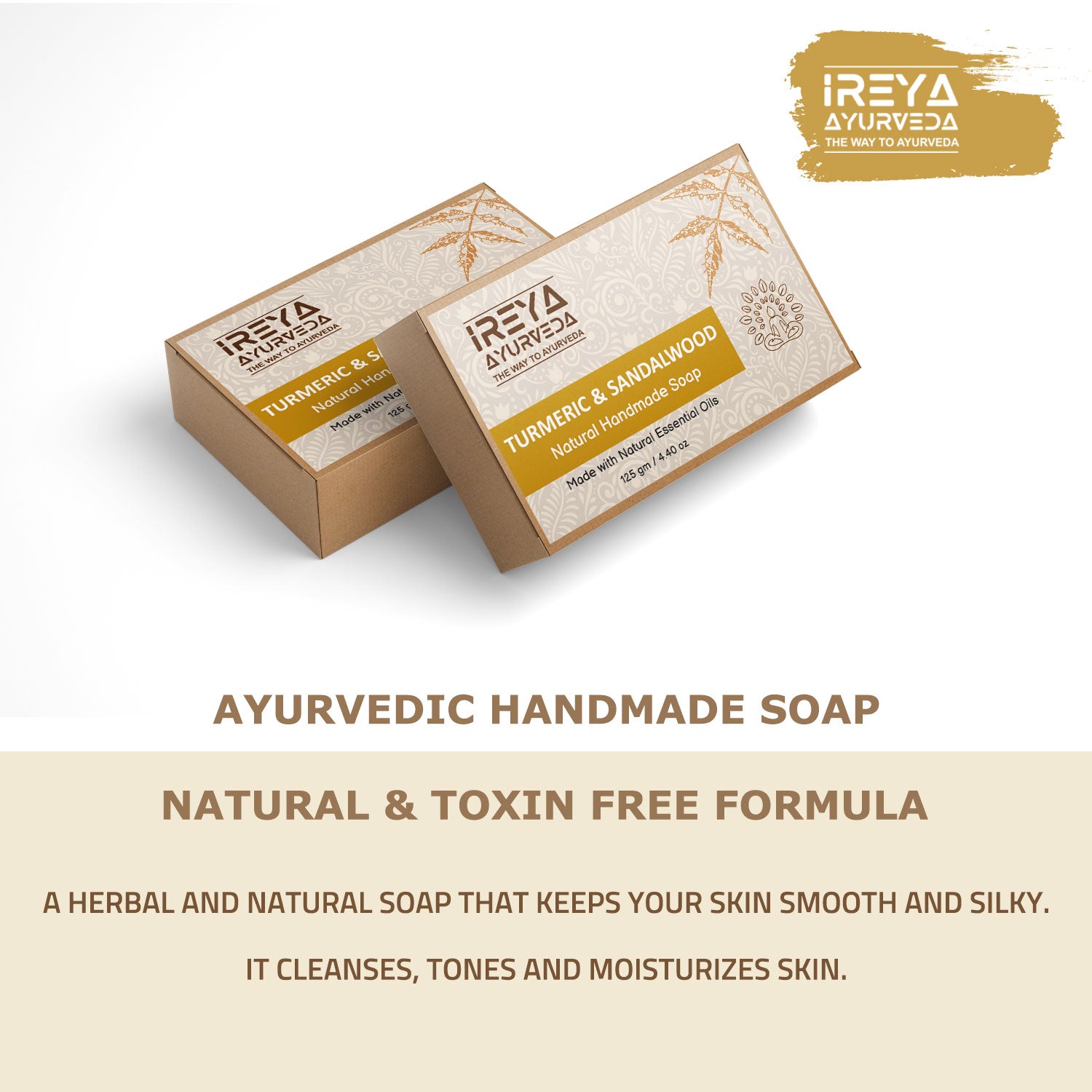 Handmade Turmeric & Sandalwood Soap with Natural Essential Oil  (Pack of 2) - Ireya Ayurveda