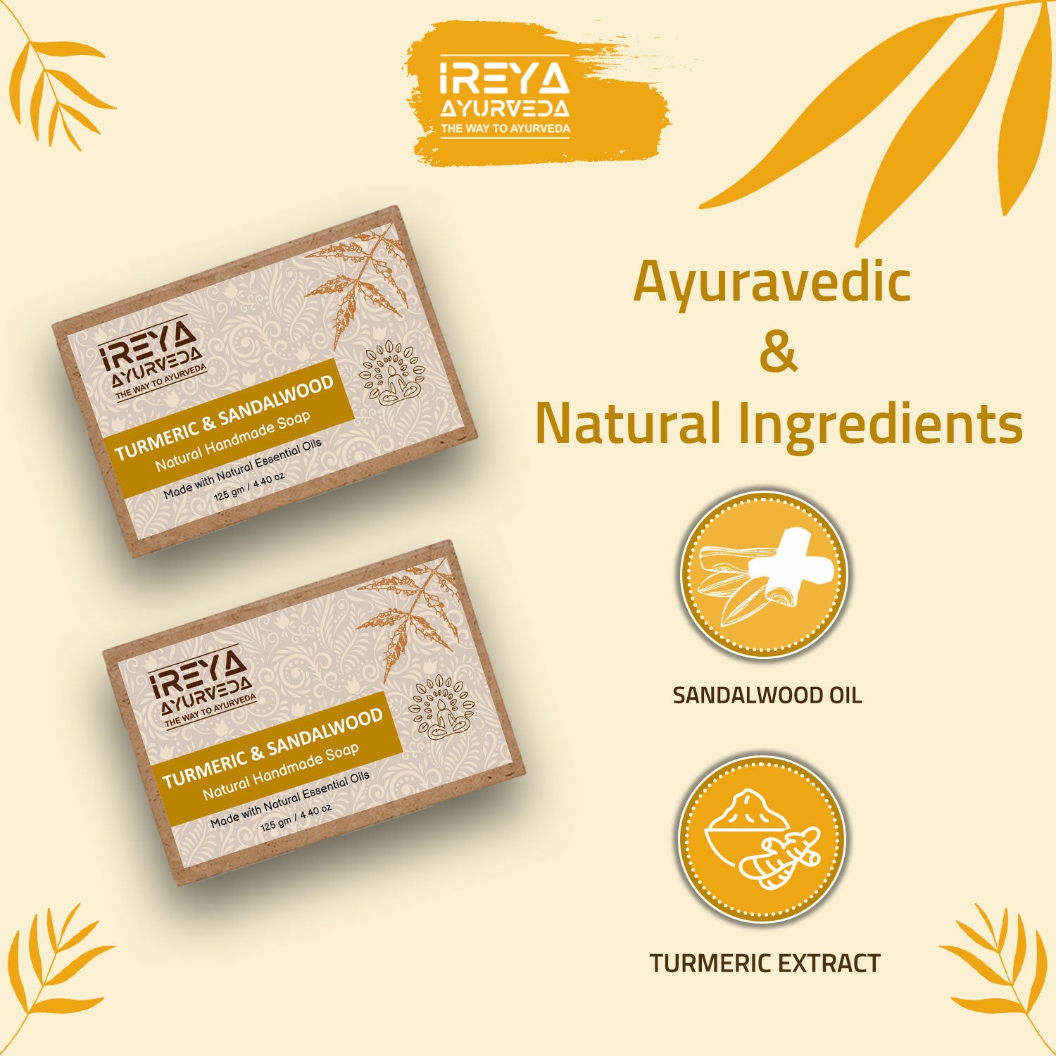 Handmade Turmeric Sandalwood Soap - Ireya Ayurveda