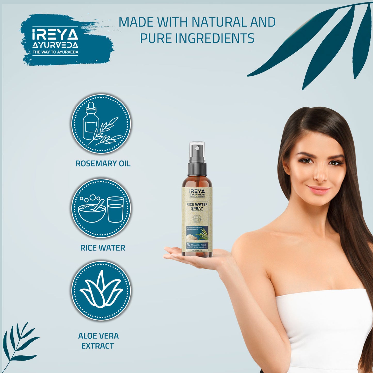 Rice Water Hair Spray With Rosemary Oil - Ireya Ayurveda