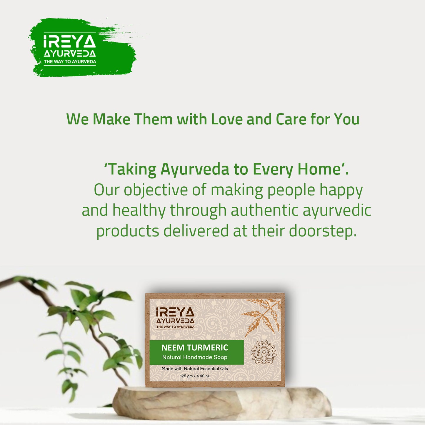 Natural Handmade Neem Turmeric Soap made with Natural Oils (Pack of 2) - Ireya Ayurveda