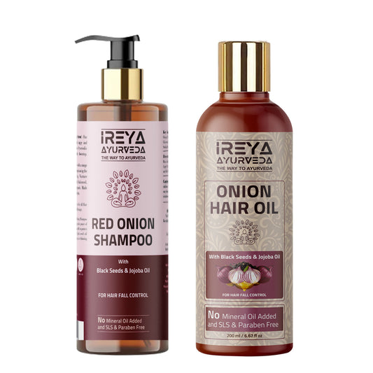 Red Onion Shampoo and Onion Hair Oil 200ml (pack of 2) - Ireya Ayurveda