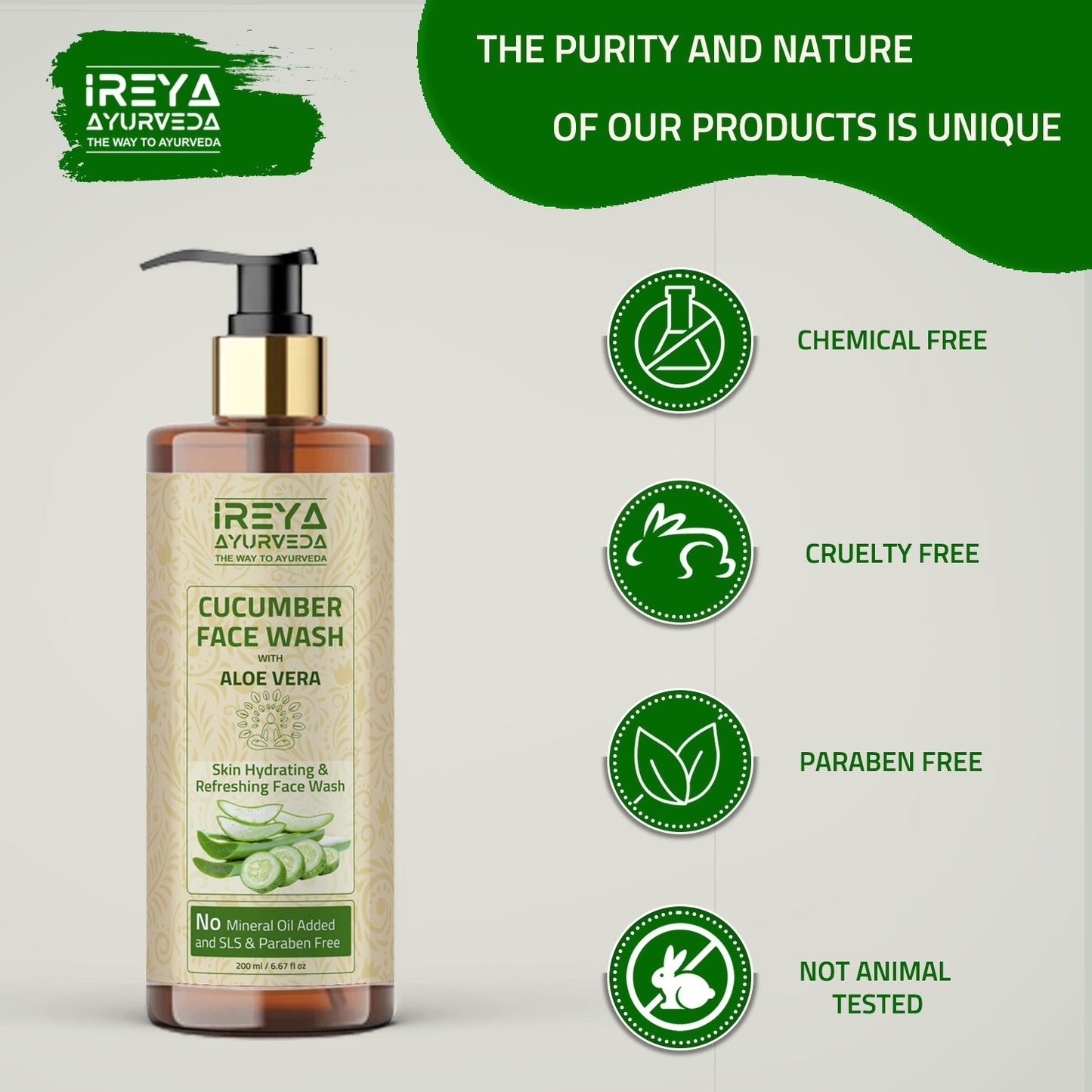 Cucumber Aloe Vera Face Wash - Ireya Ayurveda