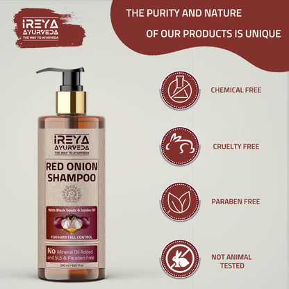 Red Onion Shampoo With Black Seed For Hair Growth - Ireya Ayurveda