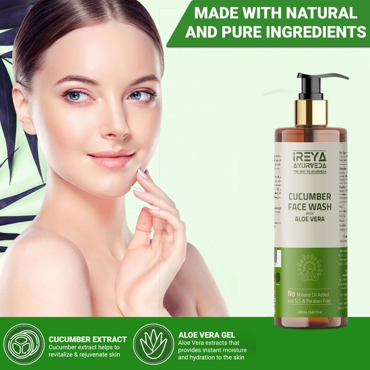 Pack of 2 Neem and Cucumber Face Wash 200ml Each - Ireya Ayurveda