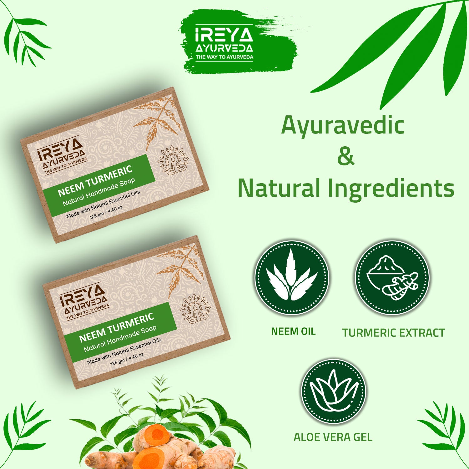 Neem Turmeric Soap Ayurvedic Natural Cleansing Soap - Ireya Ayurveda