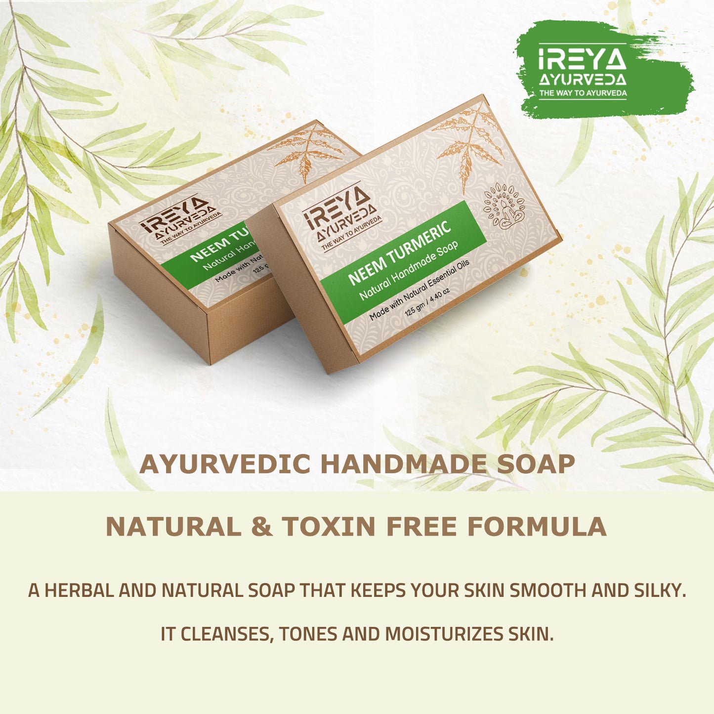 Natural Handmade Neem Turmeric Soap made with Natural Oils (Pack of 2) - Ireya Ayurveda