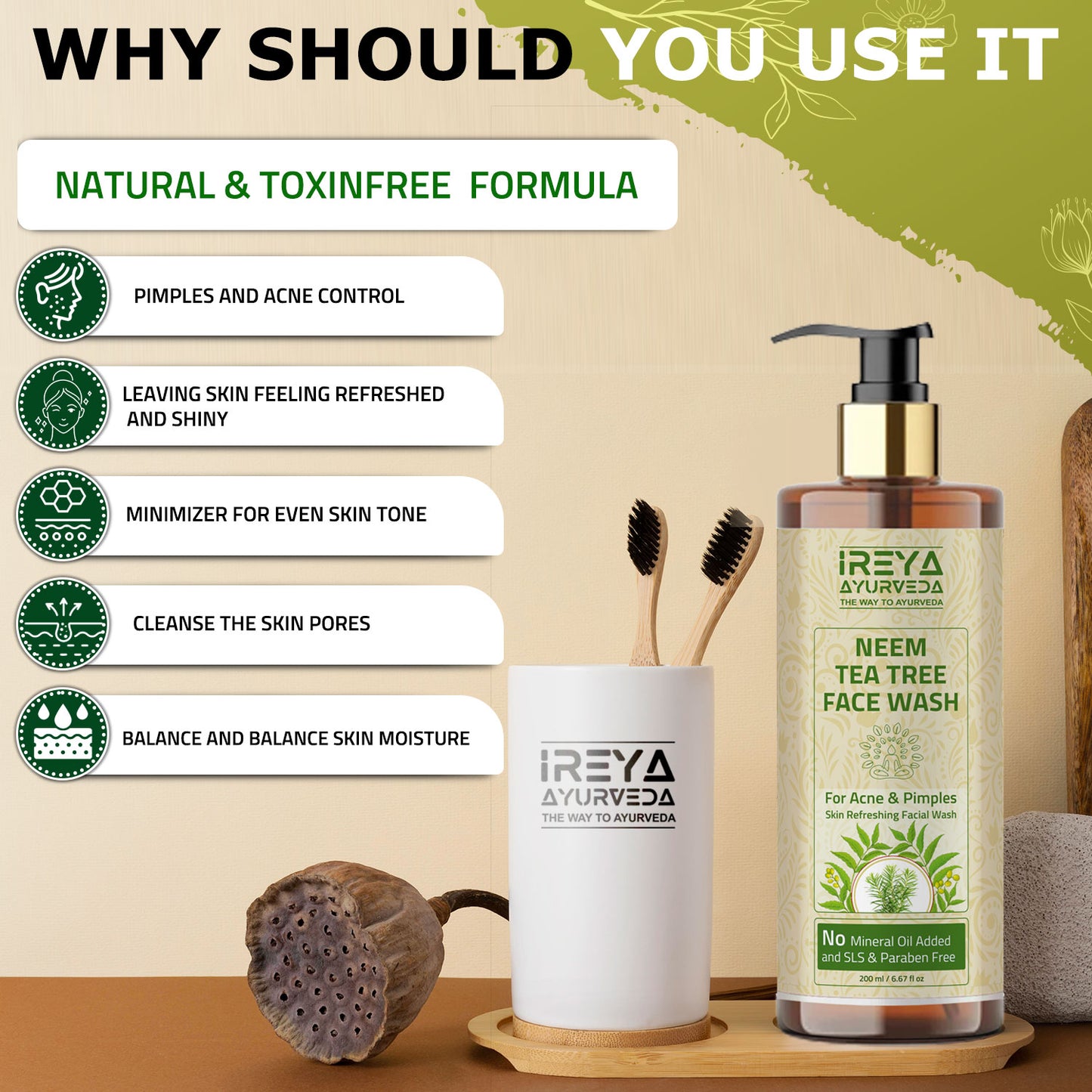 Neem Tea Tree Face Wash - Ireya Ayurveda