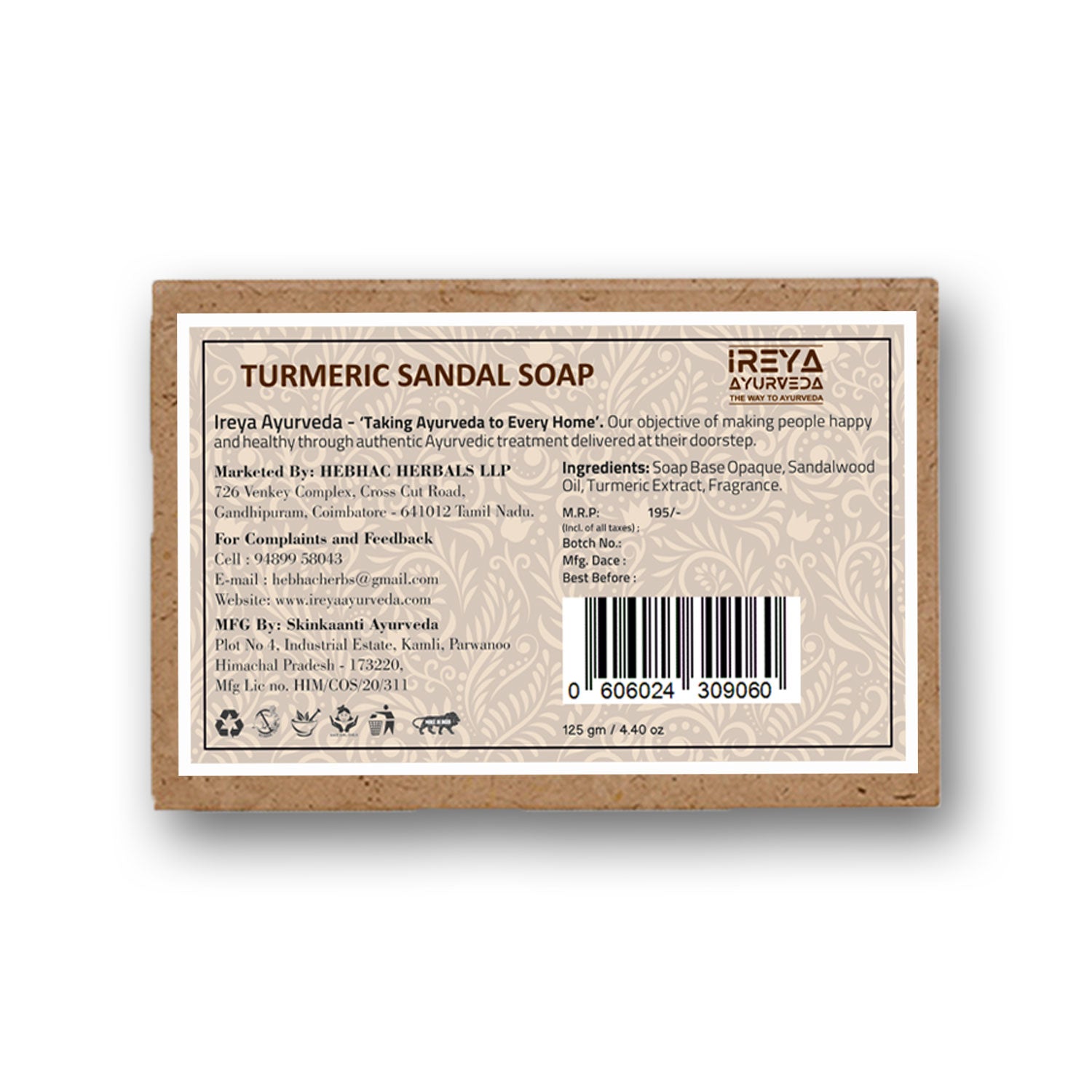 Handmade Turmeric & Sandalwood Soap with Natural Essential Oil  (Pack of 2) - Ireya Ayurveda