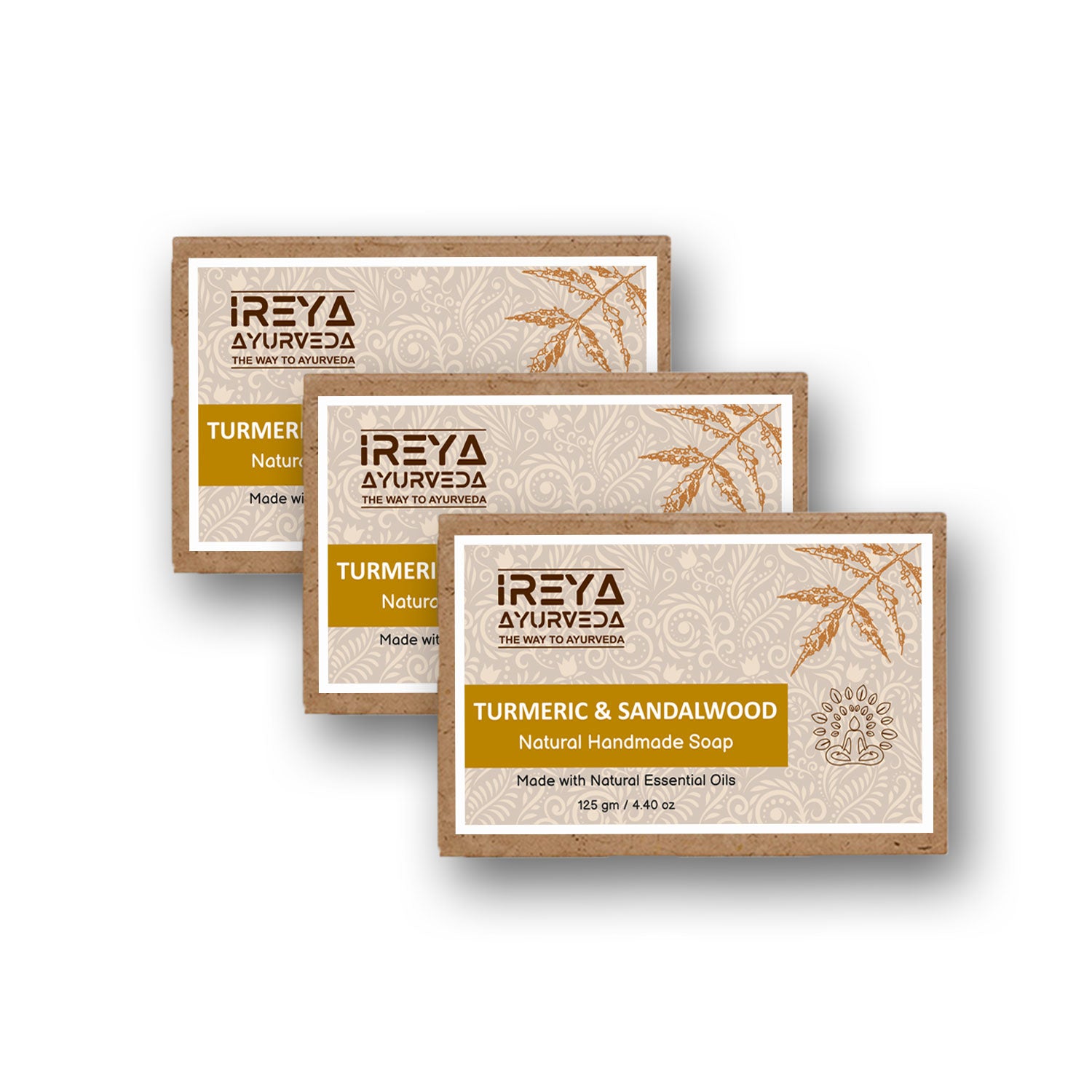 Handmade Turmeric & Sandalwood Soap with Natural Essential Oil (Pack of 3) - Ireya Ayurveda